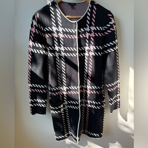 TALBOTS Herringbone Plaid Sweater Coat Classic‎ Old Money Mature Windowpane S